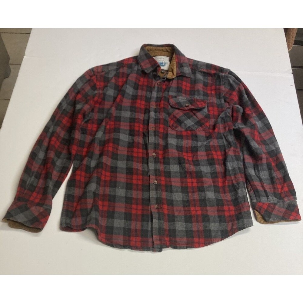 Gioberti Men's Flannel Plaid Long Sleeve Button-Up Shirt Chest Pocket M Red